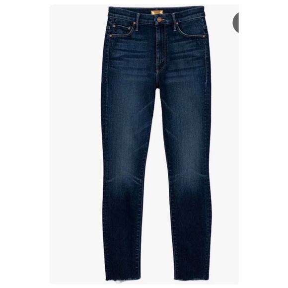 NEW MOTHER High‎ Waisted Looker Ankle Fray Dark Wash Jeans Tongue and Chic Sz 25 - Picture 1 of 7